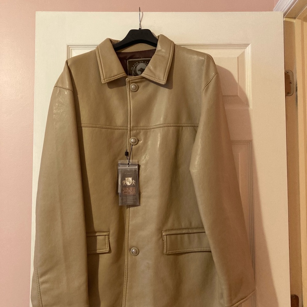 Men’s pleather jacket-  new, khaki